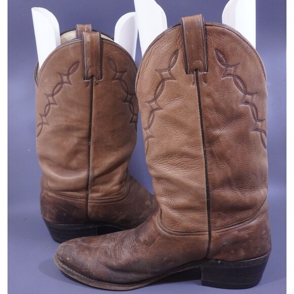 Vtg Abilene 6644 Elk Leather Cowboy Boots Mens 11.5 D Brown Western Made In USA main image 9